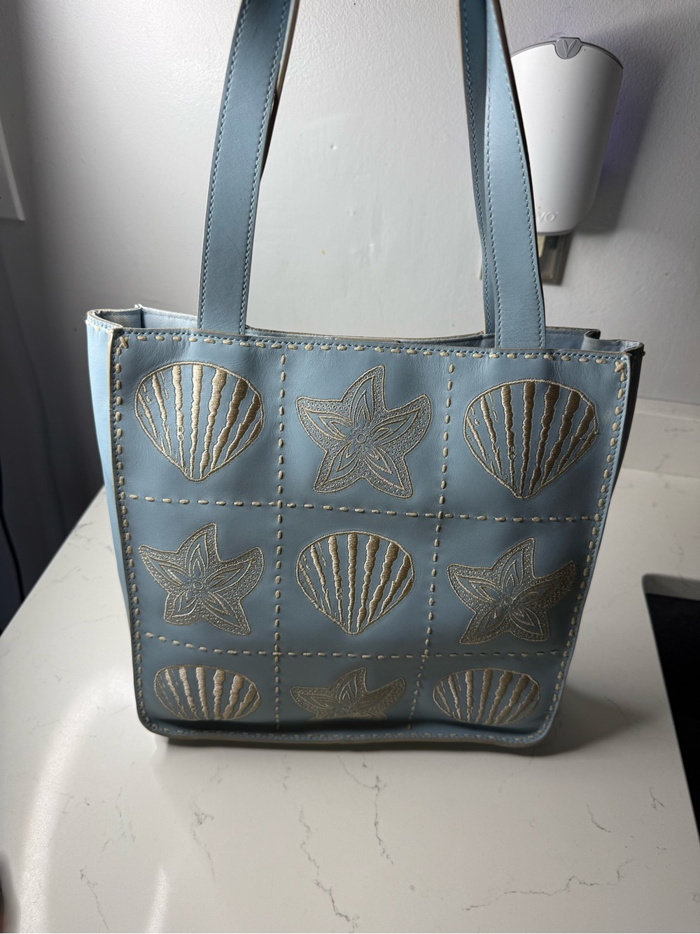 Light Blue Seashell & Starfish Tote Bag
